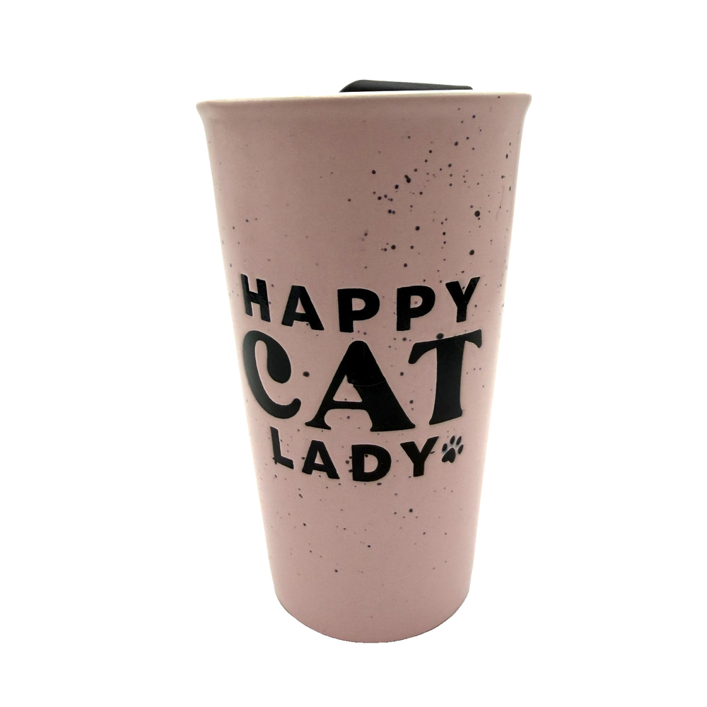 Happy Cat Lady Pink Speckled Coffee Travel Mug New